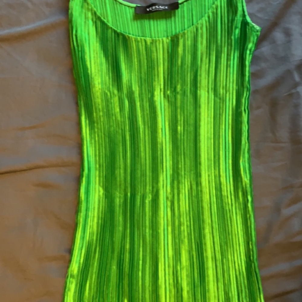 Versace Green Plisse Mini Dress